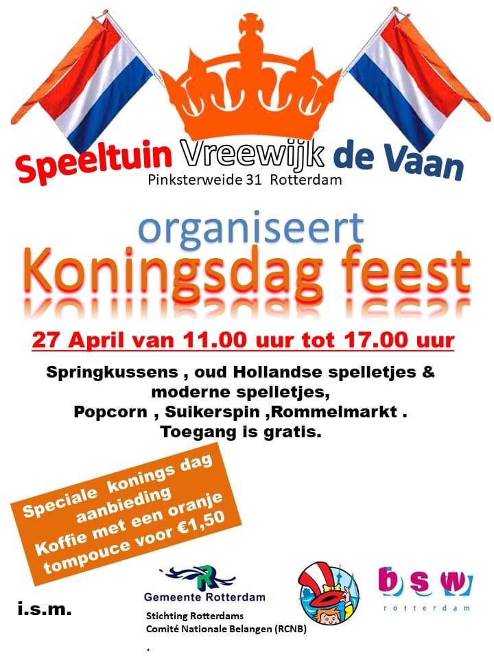 Nieuw in de WijkAgenda: kom naar het Koningsdag feest in Speeltuin de Vaan! 🧡👑

Zin in oud Hollandse spelletjes, moderne spelletjes, popcorn, suikerspin en een rommelmarkt? 

Bekijk deze activiteit en meer in onze WijkAgenda via 👉 tinyurl.com/yc6ma2cz

#Vreewijk