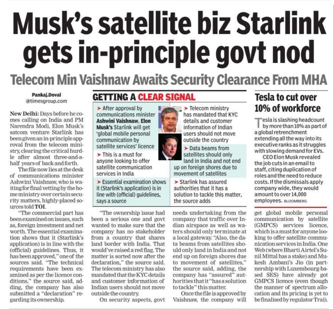 Musk's satelite based internet 'Starlink' on its way, hope no more internet blockage like Manipur, Kashmir etc.

Indian electric car manufacturers will have to burn their back as Tesla entering the market. Sources said, Feku wanted to complete deal by offering everything at throw…