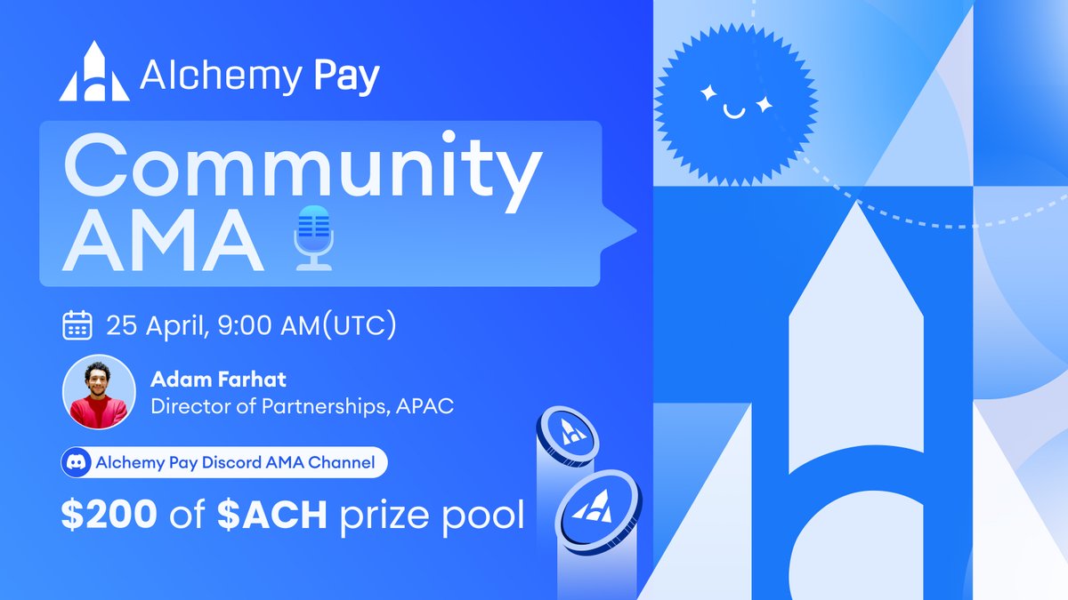 📢Community #AMA on Apr 25th! Win a share of $200 in $ACH for the 10 best questions related to our latest updates! 1️⃣Follow @AlchemyPay & @AlchemyPayNews_ 2⃣RT, Like & Tag 3 friends 3️⃣Leave your question below Discord: discord.gg/alchemypay #AlchemyPay #Airdrop #Giveaways