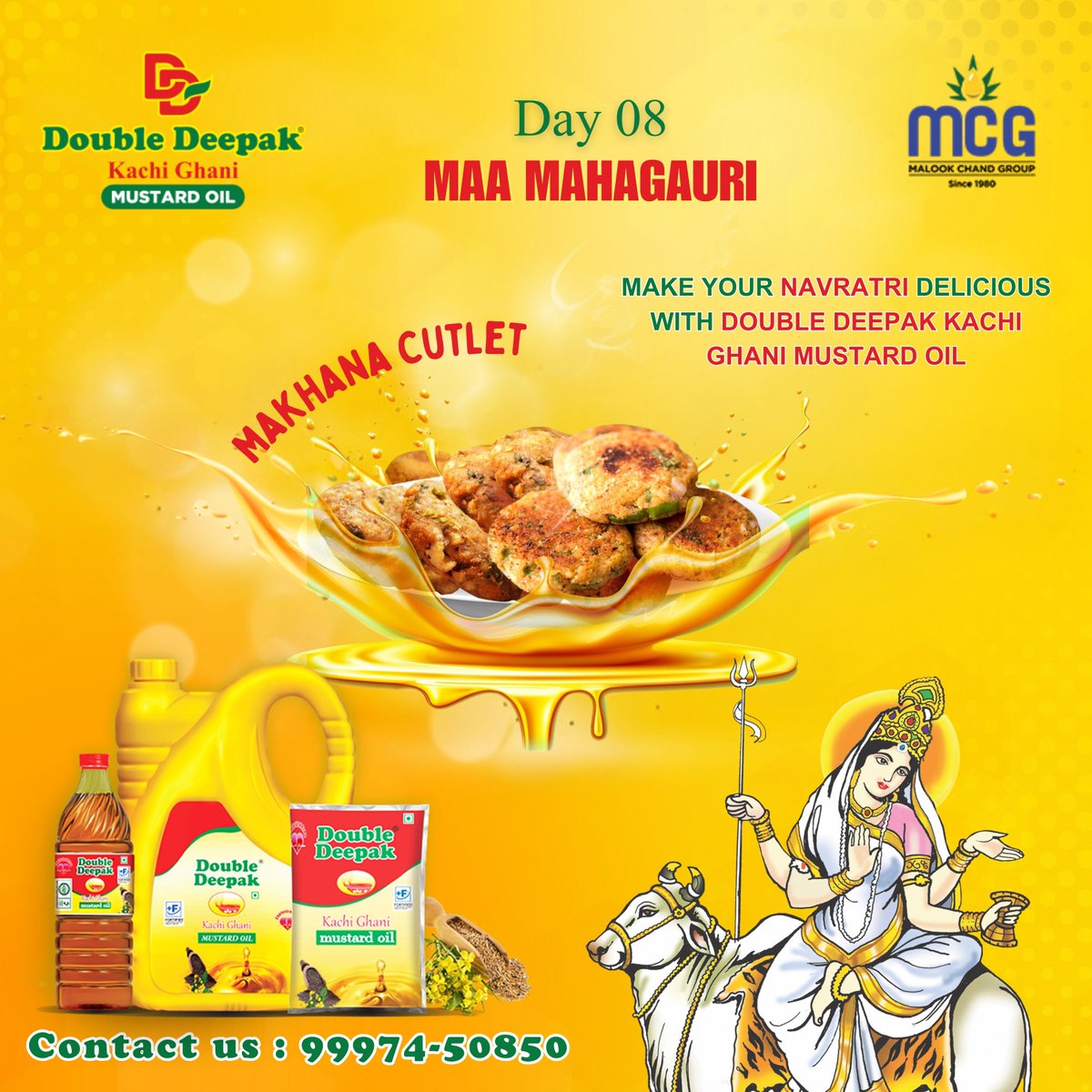 May the divine radiance of Maa Mahagauri light up your path and bless you with prosperity and peace.
Maa Mahagauri
#MaaMahagauri #doubledeepak #kachighani #edibleoil #mustardoil #healthyoil #sarsontel #bestoil #food #foodie #foodlover #breakfast #delicious #yummy #cooking