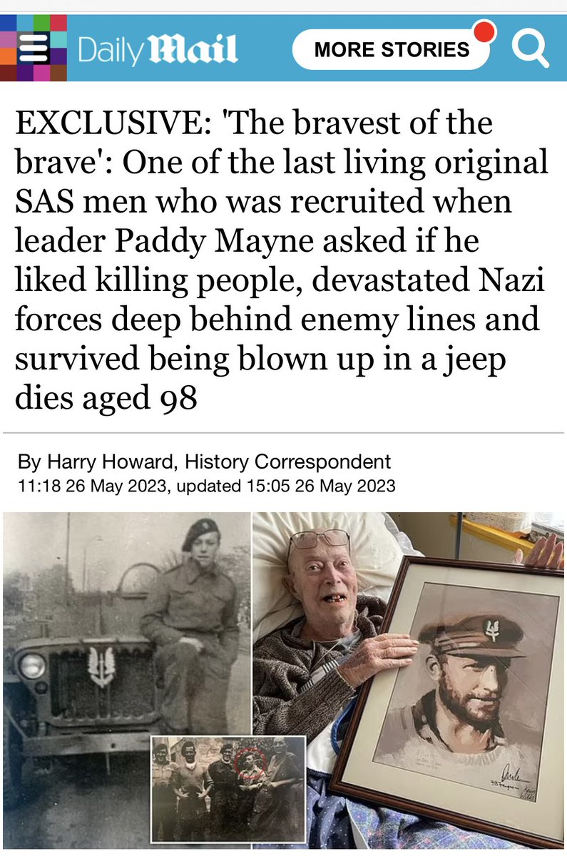 A special moment for me to see the SAS legend Alec Borrie featured in the Daily Mail before he passed with one of my signed prints of Paddy Mayne! Also with Paddy maynes niece and the author Damien Lewis’s signature on it!
@authordlewis #SASLegend #SpecialAirService