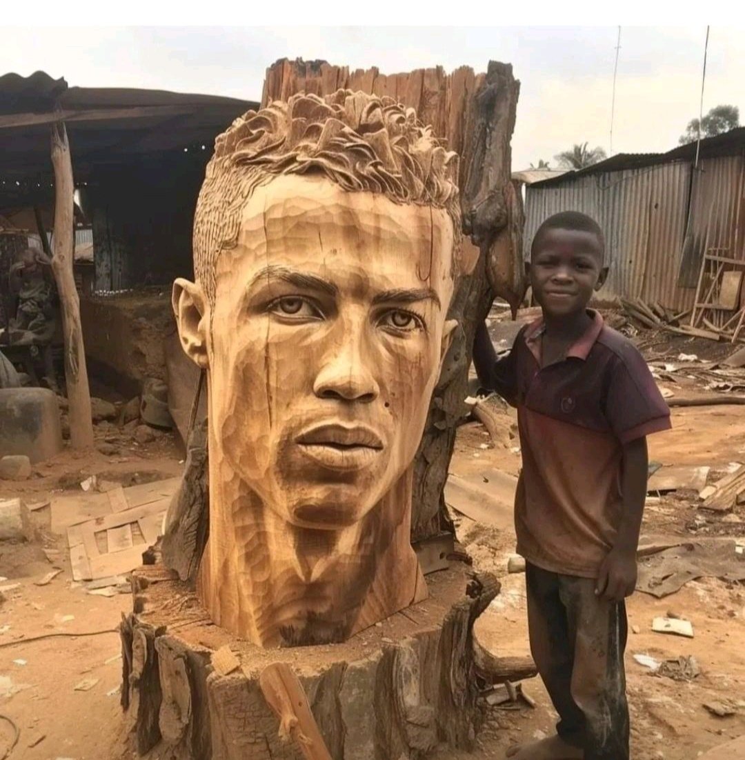 Ağaçtan Cristiano Ronaldo heykeli yapmak.