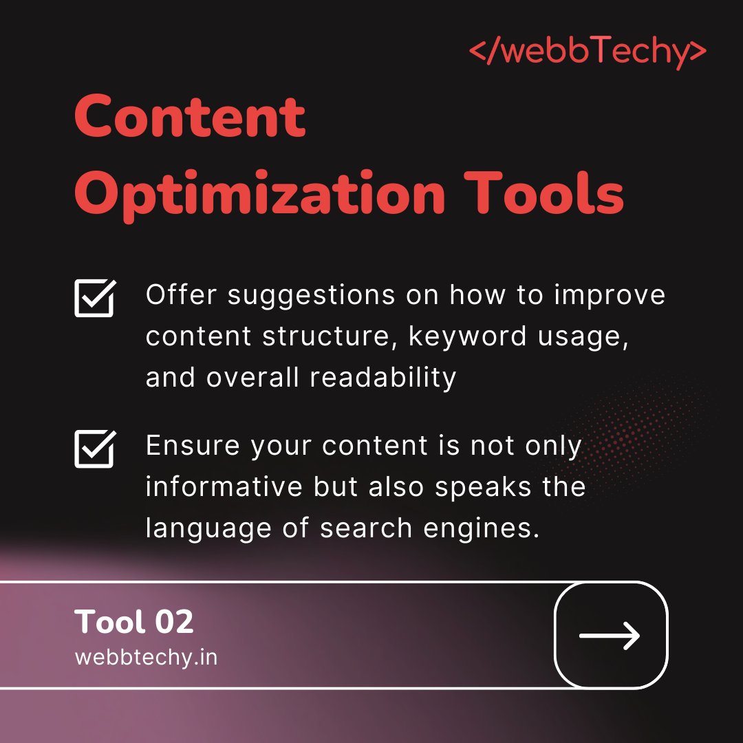 TechyWebb's tweet image. Effective SEO isn&apos;t just about understanding algorithms—it&apos;s about leveraging the right tools to enhance site visibility and engage your target audience.
#webbtechy #SEOTools #digitaldiscovery #technical #seo #searchboostinsights #contentmarketing #onpageseo #offpageseo #seo101
