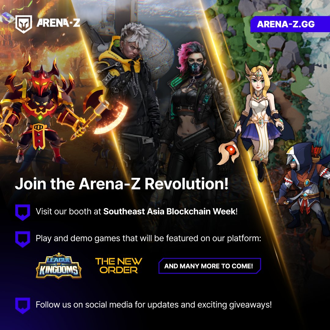 1/2 Arena-Z will be at @SEABWofficial! Visit our booth to play & demo our games and participate in raffles for NFTs from the following 👇 Powered by LOKA: @LeagueKingdoms - $49.99 LOK Package NFT or $19.99 Coupon Code @LOKChronicle - Vanguard's Bonfire NFT @TNO_HQ - G0 NFT