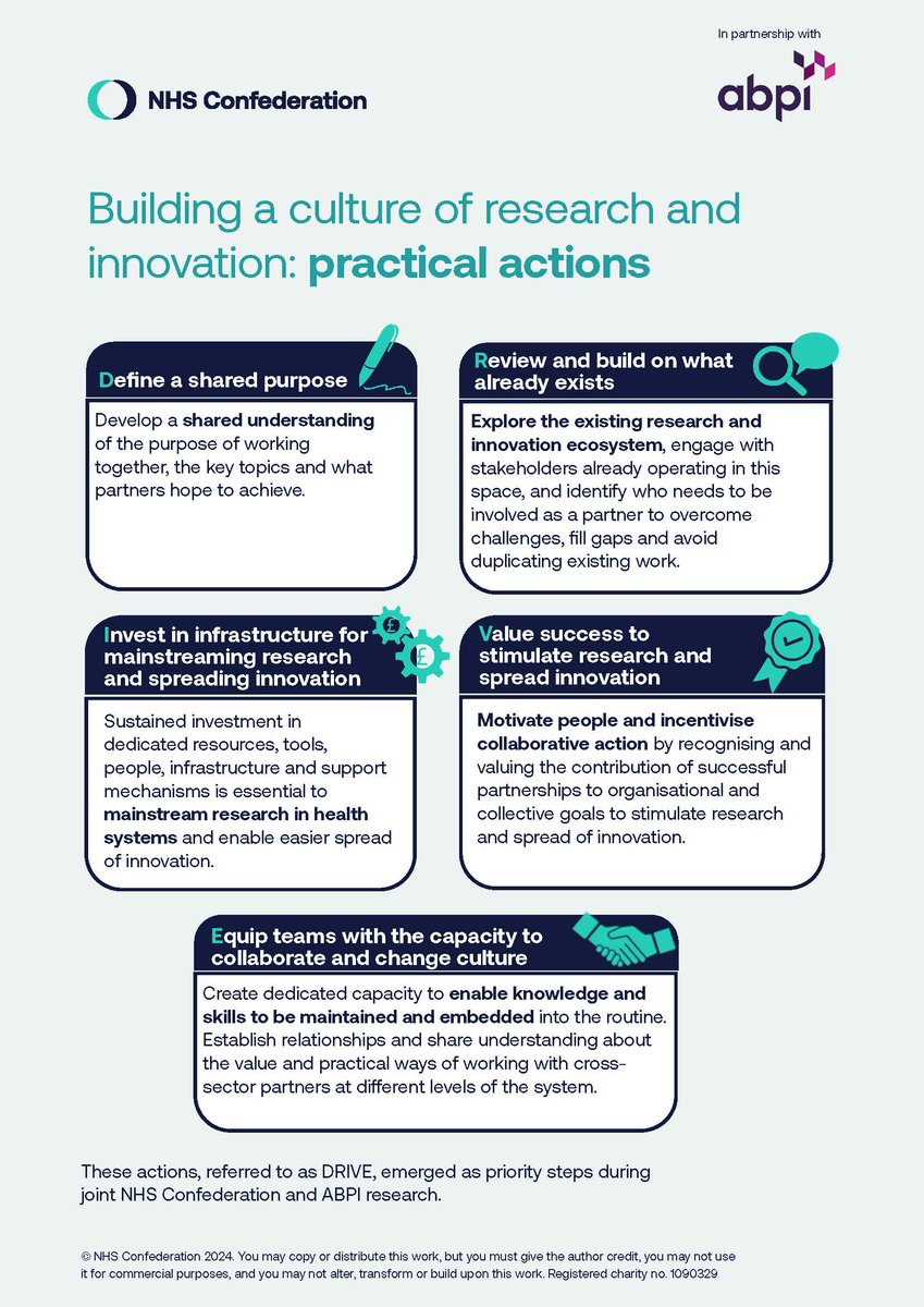 Out today: a new report from @NHSConfed and the ABPI on how to create an innovation culture in the NHS, complete with practical actions to achieve this. The benefits for patients and staff could be significant. Read more: nhsconfed.org/publications/c…