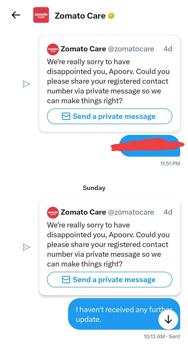 iamadwiv's tweet photo. @zomatocare @deepigoyal 

No response from Zomato customer care even after sharing the details. All English no substance. https://t.co/BiU5bd65JP