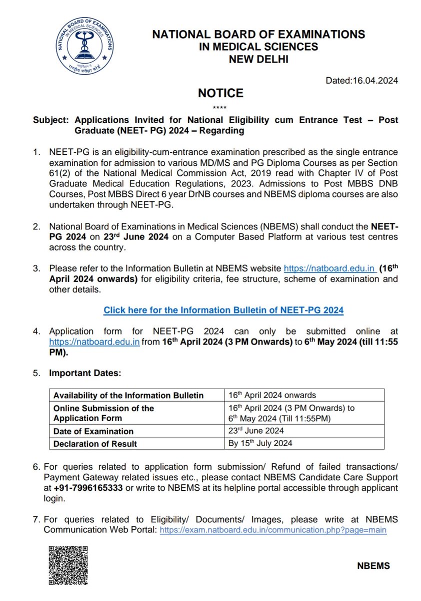 NEET PG 📢 Eligible candidates can submit the application form for NEET PG 2024 online on the official website of NBE from today i.e. April 16, 2024, from 3 PM to May 6, 2024, till 11:55 PM. #NEETPG #NEET #NBE #NEET_PG