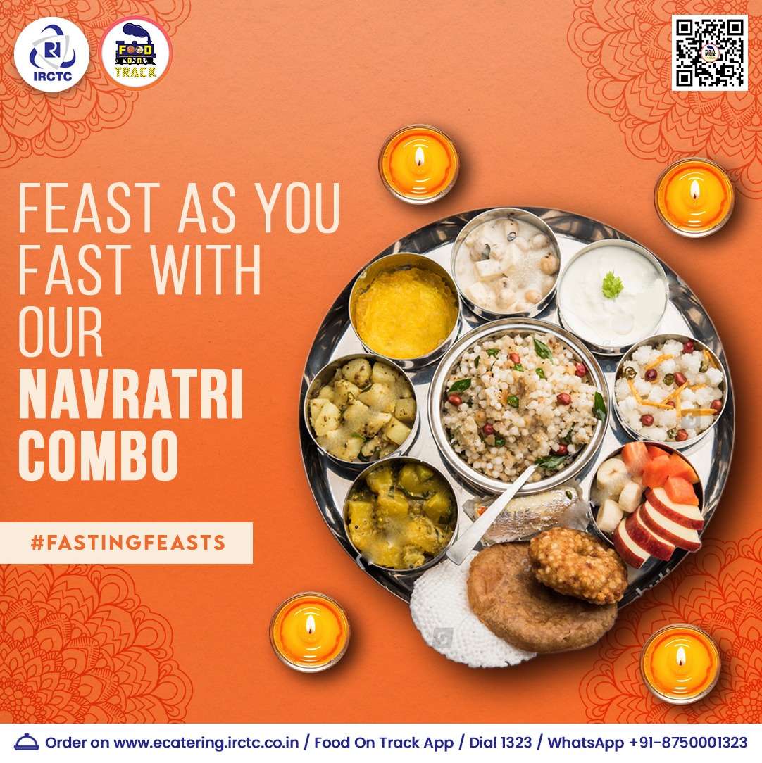 Feast upon Navratri combos from IRCTC eCatering while you fast during the journey. 🌐Click on ecatering.irctc.co.in 👉Install #FoodOnTrack app 📞1323/WhatsApp +91-8750001323 #trainfood #foodintrain #FastingFeasts #9days9flavour #Navaratri #ChaitraNavratri2024 #TravelFood