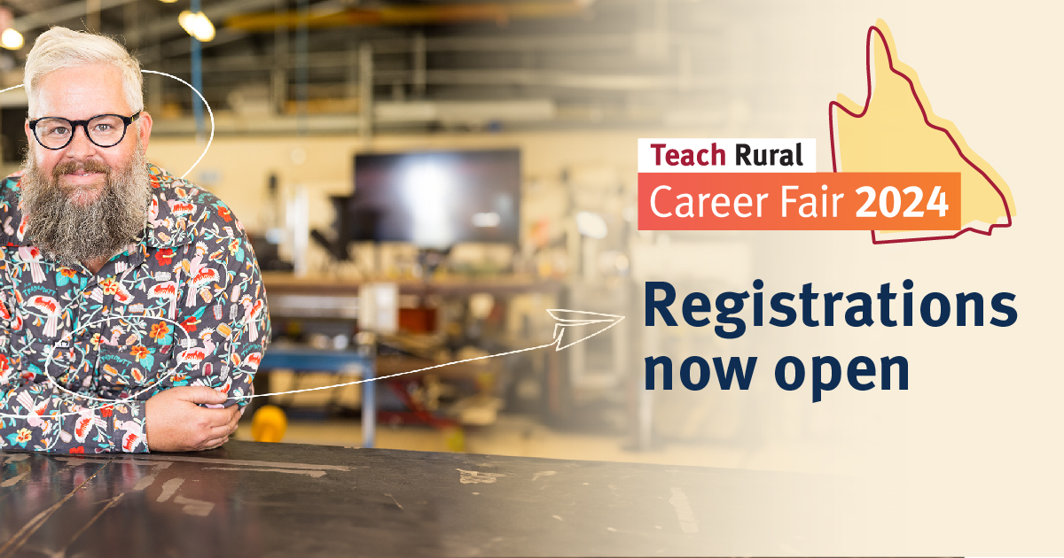 TeachQLD's tweet photo. Calling all #preservice, #beginning and #experienced #teachers—registrations are now open for the 2024 Teach Rural Career Fair! Register now: https://t.co/ewAD0BqDBA https://t.co/G53Vm7YW5u