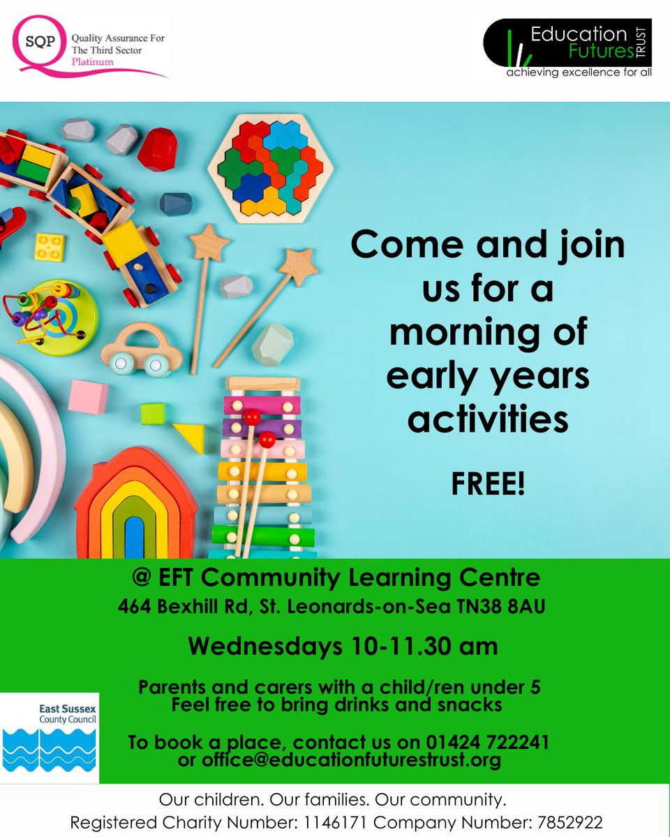 Are you a parent or carer with an under 5 and looking for something to do on a Wednesday morning? Why not come along to our lovely little group and enjoy some early years activities and fun, whilst meeting other parents and carers. #EFT #ParentAndCarerGroups #Hastings #earlyyears
