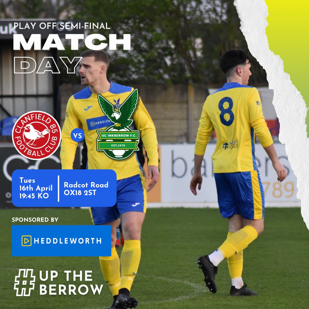 SCInkberrowFC's tweet photo. HELLENIC DIV 1 PLAY OFFS | MATCH DAY! 🔵🟡
The Play off semi-finals start tonight! 🦅 The away support will be massive going into tonight’s game, so come along & support the lads! 🟡🔵
#MatchDay | #12MC | #UpTheBerrow 🦅 https://t.co/kw8DeGGcx9