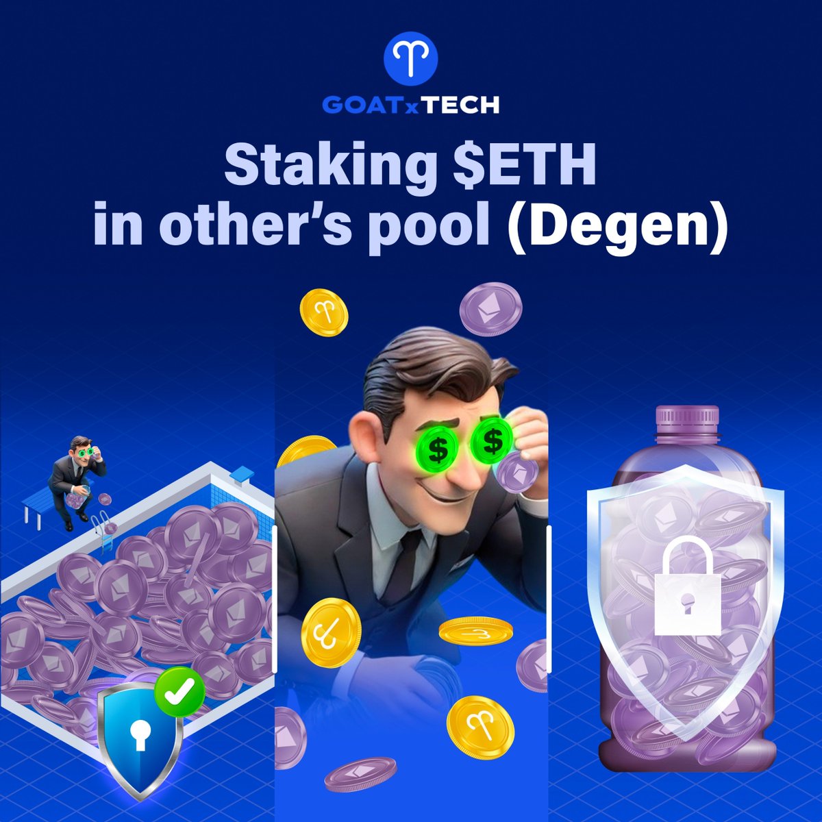 🔷Get $ETH, and don't know how to earn $ETH and $GOAT with Goat.Tech?

Explore risk-free, high-return opportunities: Standard mode (Self-Staking $ETH) &amp; Degen mode (Staking $ETH in other's pool)

❓What sets them apart? Learn &amp; discover best practices for you🧵👇🏻