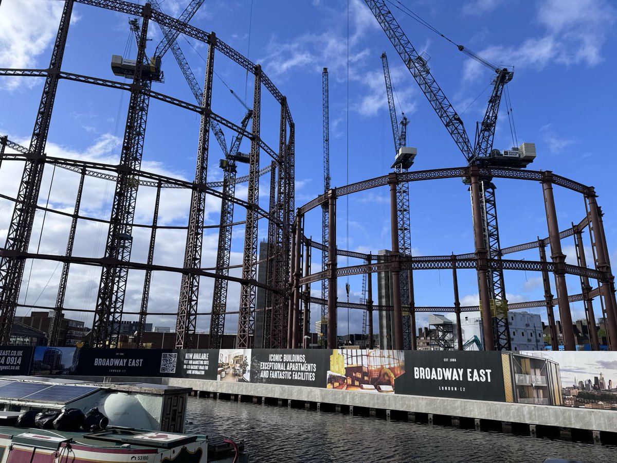 Living in a gas tower — a niche form of gentrification, here taking shape on the banks of the Regents Canal, east London.