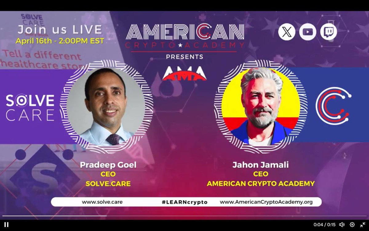 Don't miss this exclusive opportunity to gain valuable insights from industry leaders in #healthcare and cryptocurrency! Join the exclusive AMA session with @_PradeepGoel, CEO of @Solve_Care, and @JahonJamali, CEO of @USCryptoAcademy. 📆16/04/2024 ⏰ 6:00 PM UTC Catch session