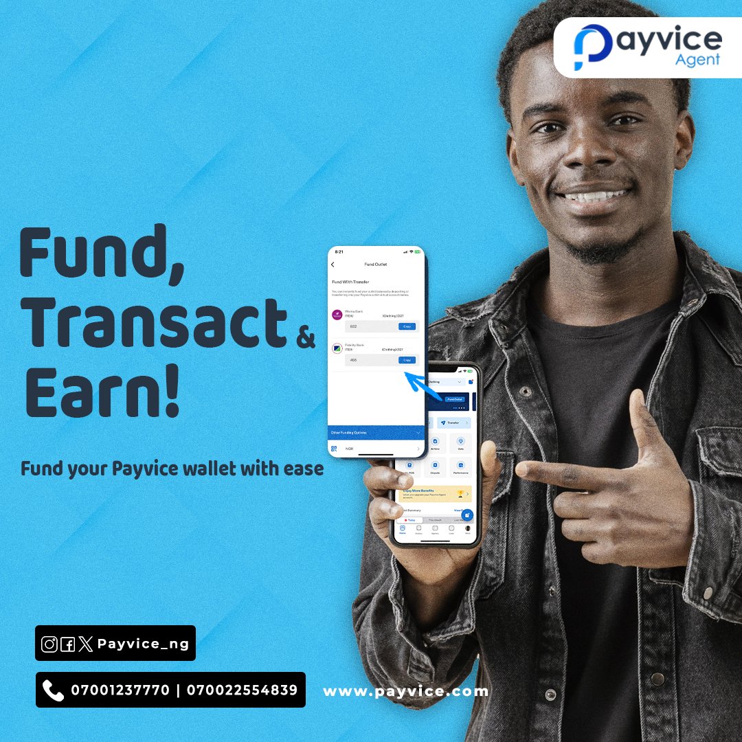 payvice_ng's tweet photo. With Payvice, you're not just funding your wallet, you're paving the way to endless possibilities.
Seamlessly transact with confidence and watch your earnings grow effortlessly.
#Payvice
#EasyTransact
#EarnMore https://t.co/KVmVeJghpJ