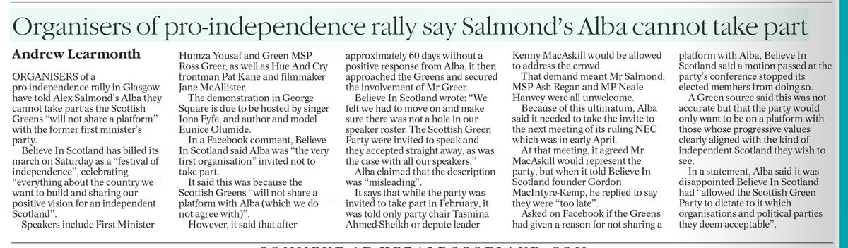 Oh Dear. The Scottish Greens now get to decide who attends independence rallies and Alba are not allowed. 🙈