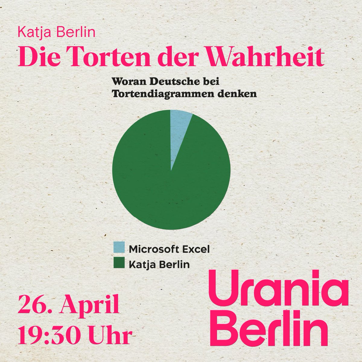 Wir freuen uns schon auf den 26. April, wenn @katjaberlin auf der Bühne der Urania ihre Torten der Wahrheit mit uns teilt. Kommt alle! Tickets 26 € uraniaberlin.reservix.de/p/reservix/eve…