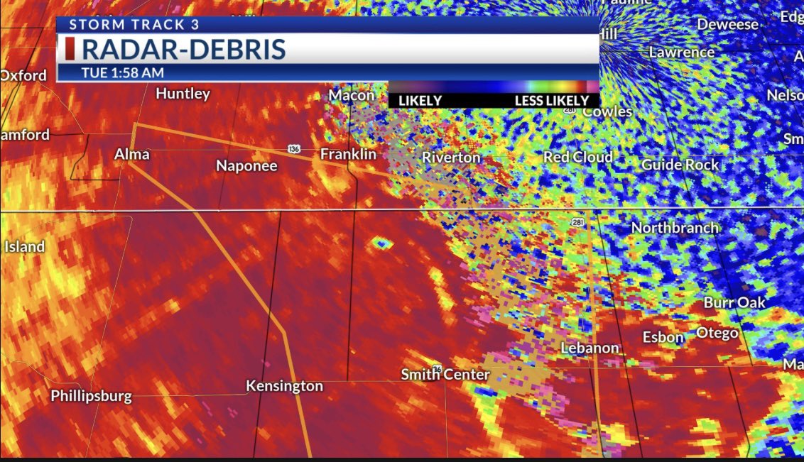 #kswx #newx A TORNADO was reported 13 miles north of Athol in Smith County, Kansas, early Tuesday morning just before 2 AM. Apparent tornado debris signature developed on Hastings' Radar at this location and time.  The TDS ended around 2:05 AM CDT in southern Nebraska in…