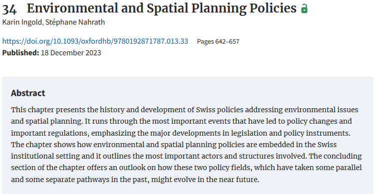 .@IngoldKarin and Stéphane Narath delve into the history and development of Swiss environmental and spatial planning policies.