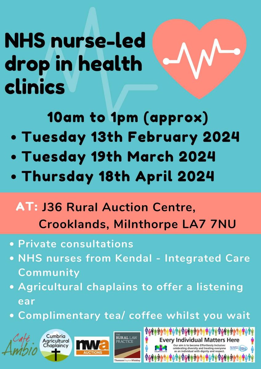 The next drop in heath clinic is this Thursday - 18th. Please spread the word...