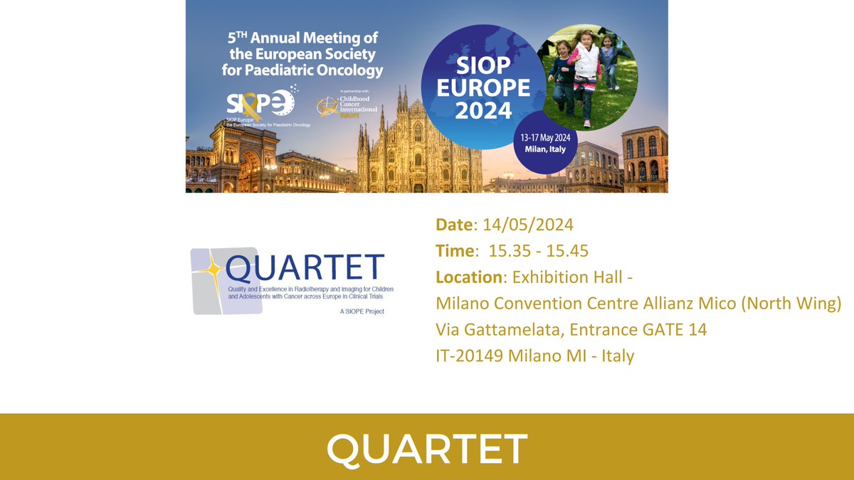 Join us for updates and insights on QUARTET on 14th of May, 15.35 – 15.45. Stay tuned for more details! #SIOPEurope2024 #QUARTET⭐ ℹ️ bit.ly/3vMJCvJ