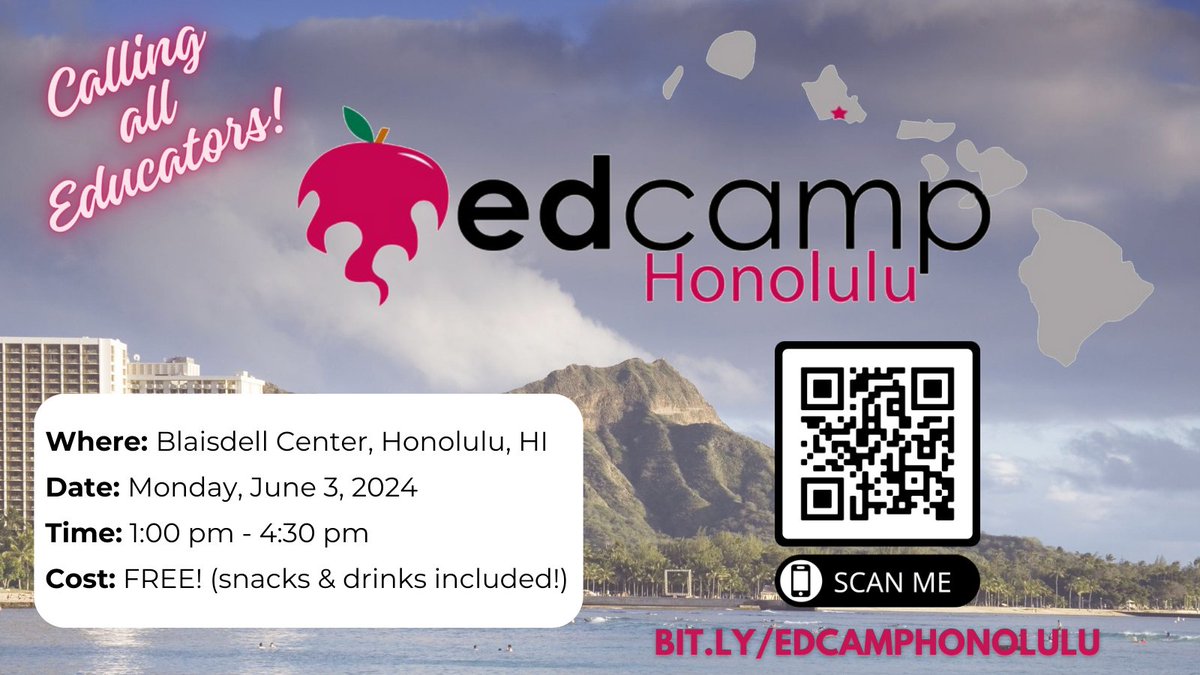 🥳Edcamp Honolulu is back in 2024!🎉

<a href="/HSTEorg/">HSTE</a> &amp; @EdcampHI are so excited to partner with @KSEdTech as their pre-conference event on June 3, 2024! See below for details and visit the link to register now!

FREE 🎟️👉 bit.ly/edcamphonolulu

#edcamphi #KSEdTech
