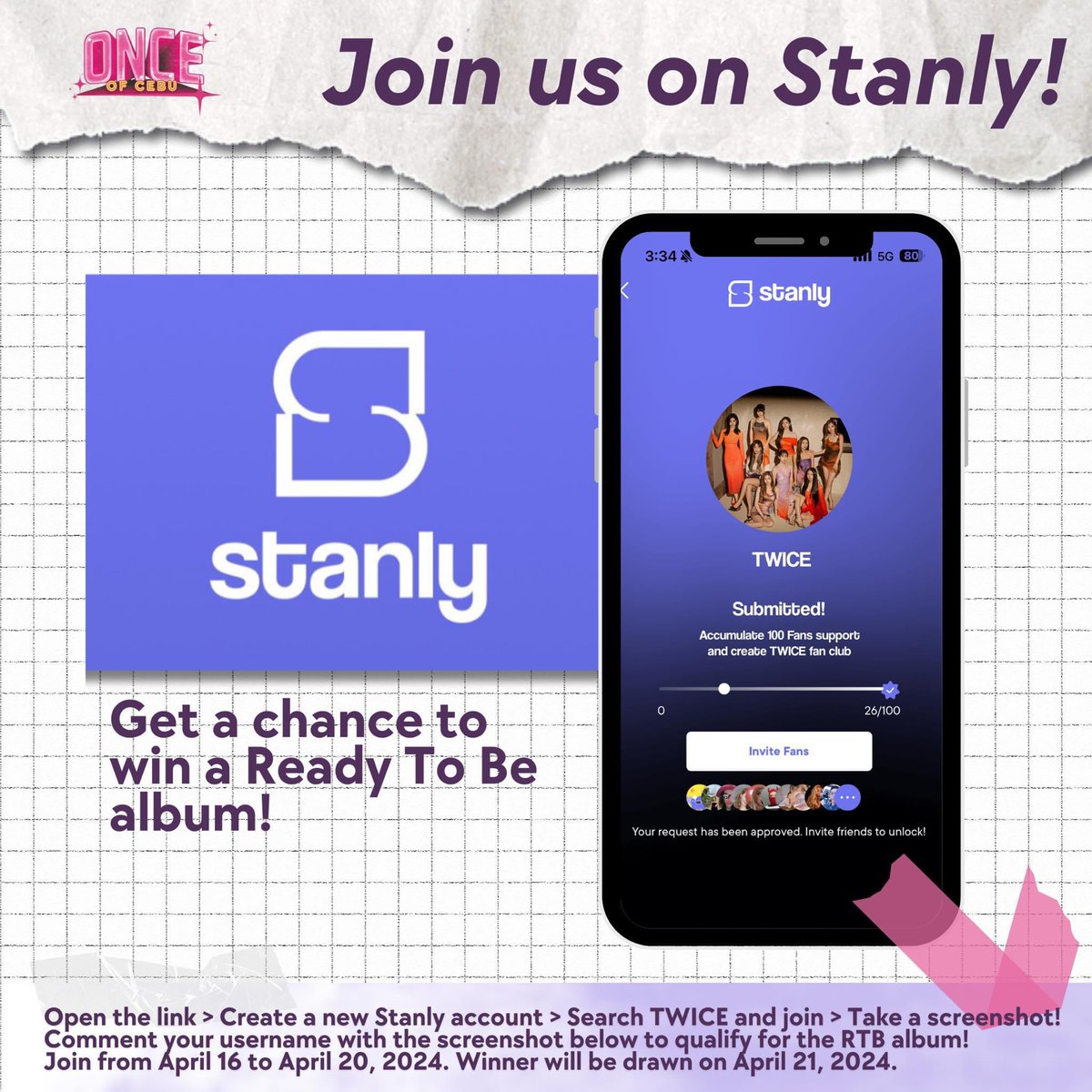 ONCEofCebu's tweet photo. GET A CHANCE TO WIN AN UNSEALED RTB ALBUM WITH @ONCEofCebu and STANLY! ✨ Mechanics are in the photo poster.
Click the link to join now 👇🏻
https://t.co/qNqQoM8t0f
Use the code D90ON to unlock bonuses and start your journey 🍭
#ONCEofCebu #TWICE https://t.co/PysgCX6Spz