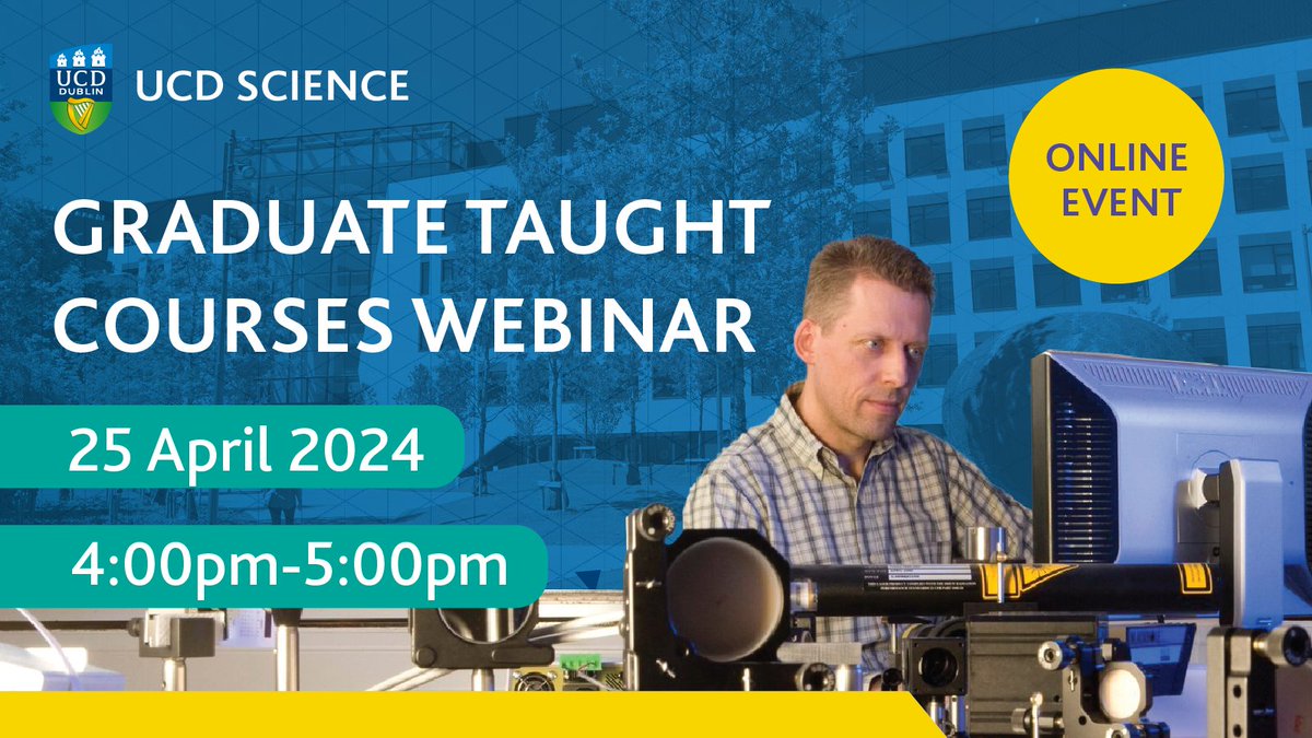 ➡️UCD Science Graduate Taught Courses Webinar for Offer Holders 🗓️Thursday, 25 April 2024 at 4:00pm Q&A session on the College of Science graduate taught courses for all EU and non-EU offer holders. 🧬Biotechnology, Biomedical, Pharmaceutical & Chemical Sciences 🌎Geoscience,…