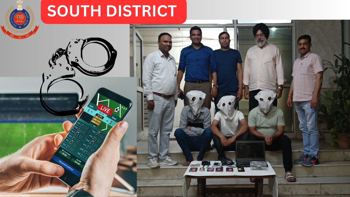 DCPSouthDelhi's tweet photo. " Keeping the pitch fair and the game clean"
Special Staff arrests 3 individuals, seizes 1 laptop, 6 mobile phones, Rs. 27,500 in cash, and a wireless bell
Zero tolerance for gambling.
#NoToBetting
#Delhipoliceupdates https://t.co/tegaxd99Ld