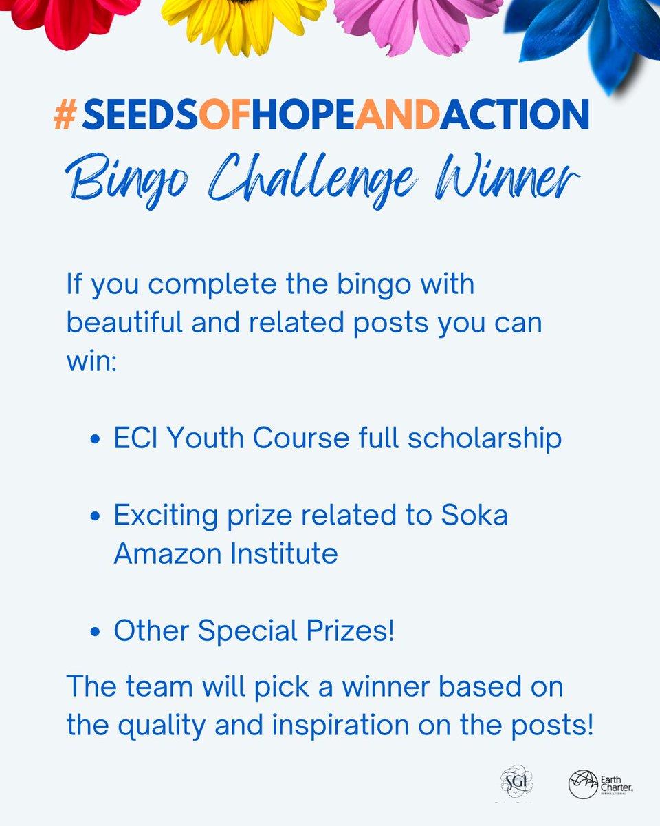 seedsofhopeanda's tweet photo. Welcome to Week1 of the #SeedsofHopeandAction Bingo Challenge! This week's focus is on SDG4: Quality Education.
Please share your action related to quality education or learning opportunities with the hashtags:
#SeedsofHopeandAction #YourCountry #SDG4 #ECPrinciple14 #ECPrinciple4 https://t.co/Vms0Lx8HrX