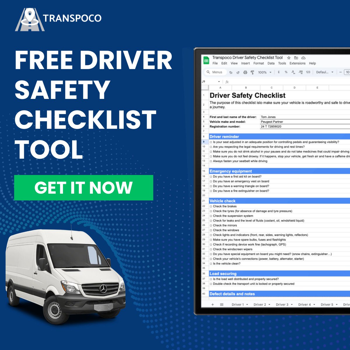 ✅ Keep your fleet drivers safe with our FREE Vehicle Safety Checklist spreadsheet! 📒 This easy-to-use tool makes it simple to maintain a record of inspections for future reference ➡ Download Now.

hubs.ly/Q02s-37M0

#fleetmanagement #driversafety #telematics