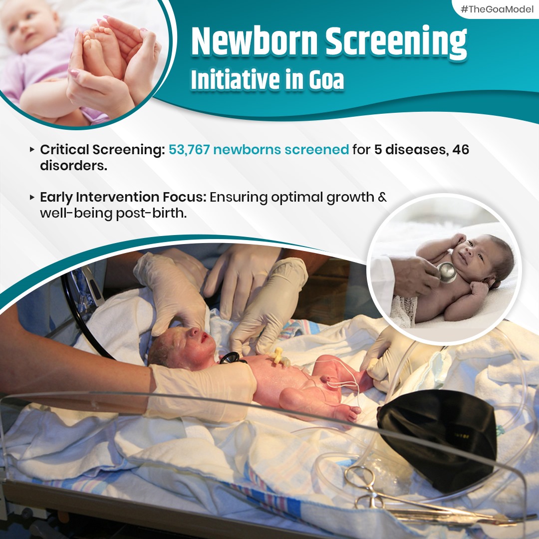 Protecting Goa's youngest! Newborn screening initiative checks 53,767 infants for 5 diseases, 46 disorders within 72 hours, emphasizing early intervention for their well-being. #NewbornHealth #GoaHealth #TheGoaModel
#NewbornScreening #InfantHealth  #ChildWellBeing