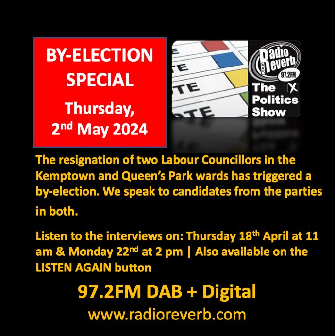 Find out what candidates representing the parties are talking about on the doorstep in the Kemptown & Queen’s Park wards where there’s a By-Election on 2nd May by tuning into ⁦@radioreverb⁩ on Thursday at 11am & on Monday 22nd at 2pm or click on the LISTEN AGAIN button now