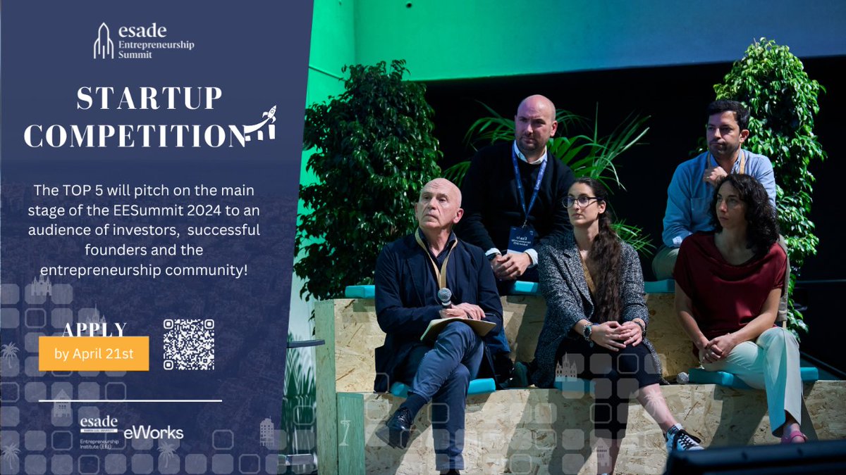 Your startup could be one of the TOP5 to pitch at the @esade #EESummit24! Join the #EESummitStartupCompetition competition by April 21st & get the visibility you are looking for 👉esade.me/eesummitcompet…