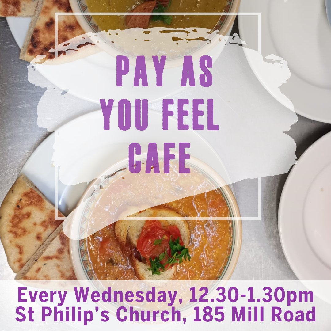 🍲 Visit our Pay As You Feel Cafe this Wednesday and try our delicious homemade soups and tasty cakes. We're open every Wednesday at St Philip's Church, 185 Mill Road from 12.30-1.30pm. Hope to see you there! #CambridgeSustainableFood #PAYF