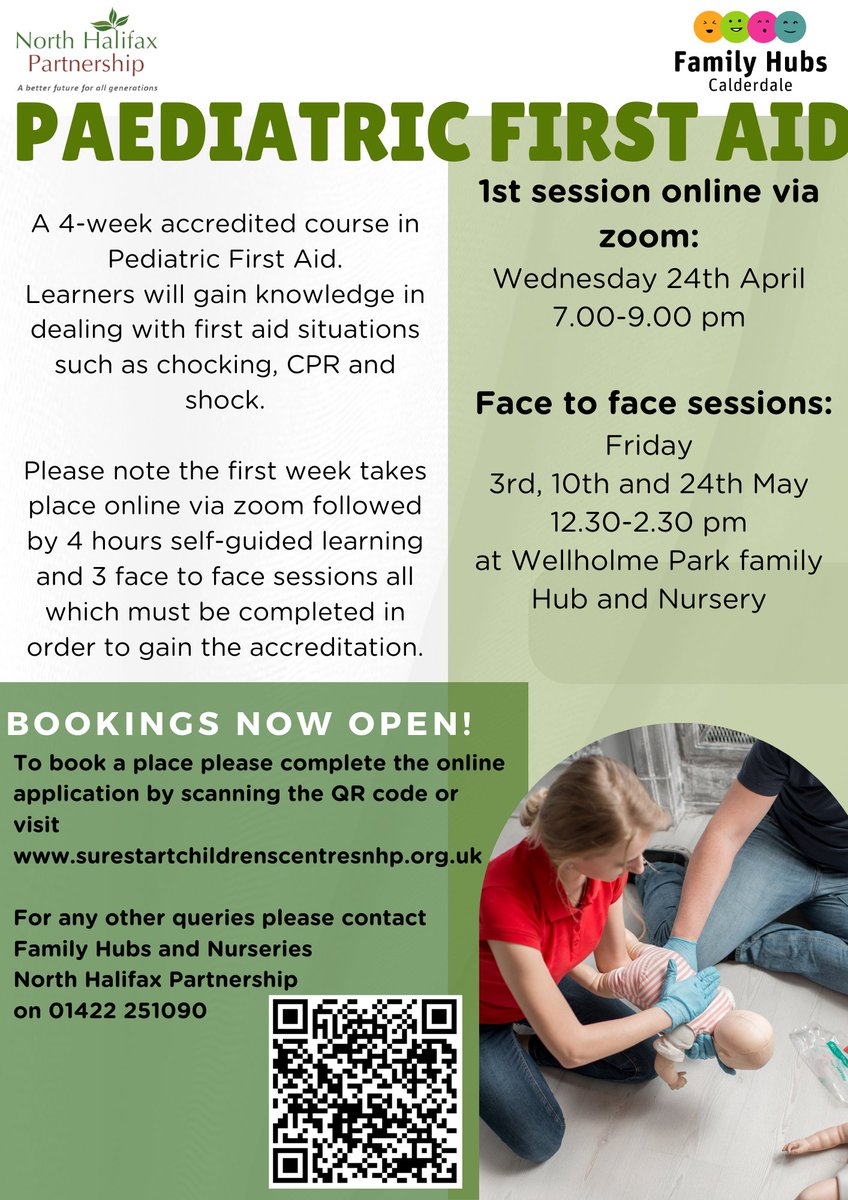 There are a few spaces left on our Paediatric First Aid Course 👩‍⚕️ The first session is online starting 24th May between 7-9pm! For more information go to our Family Learning page 👇 surestartchildrenscentresnhp.org.uk/family-learnin… #FirstAidCourse #FamilyLearning #ChildSafety