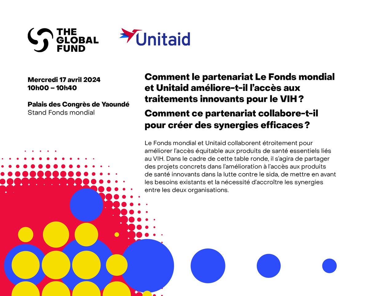 UNITAID's tweet photo. Comment le partenariat entre le Fonds mondial et Unitaid améliore-t-il l’accès aux traitements innovants pour le VIH? Rejoignez-nous pour une discussion captivante!

📅 17 avril, 10h00

📍 Stand du Fonds mondial, #AFRAVIH2024.

Soyez-y! https://t.co/MQG8pmUGgS