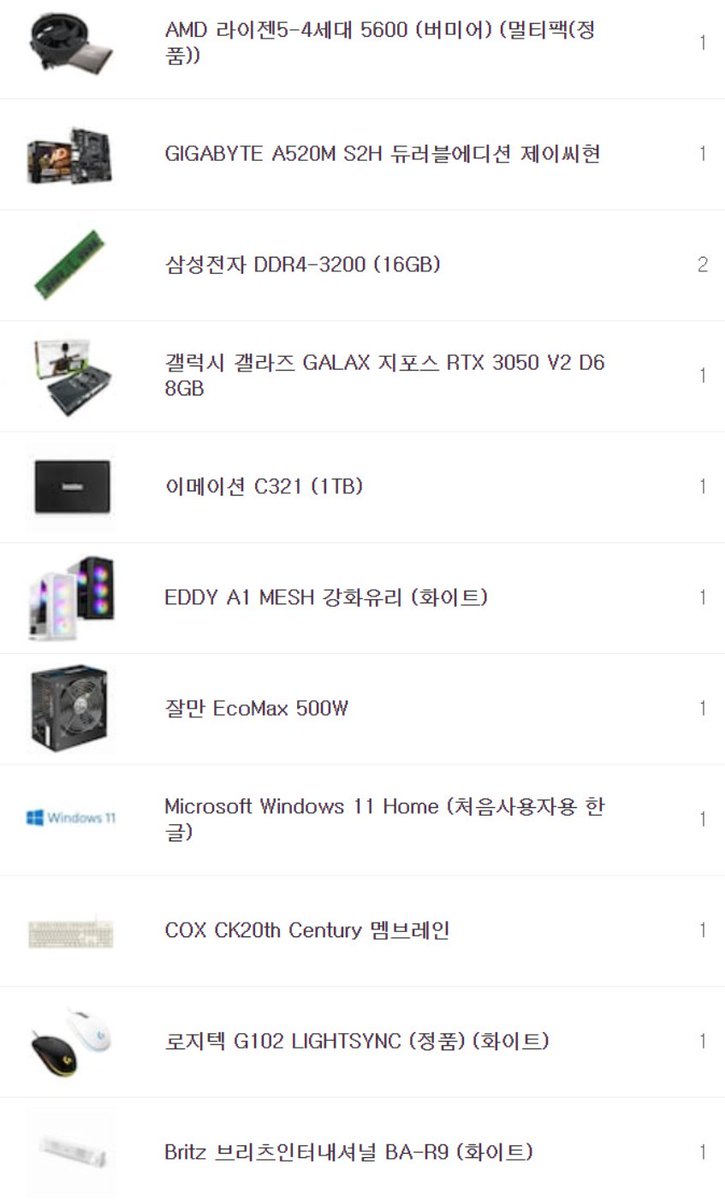 FC온라인, 파판14, 포토샵, 클튜 조립컴퓨터 입니다 라이젠 5600, 32G, RTX 3050 8G 구성입니다 케이스는 메쉬 디자인의 A1 화이트 입니다 정품윈도우와 주변기기 포함 100 초반대 구성입니다