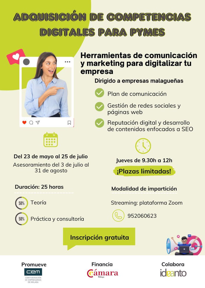📢 Nueva #formación: Adquisición de competencias digitales para #pymes. ¡Inscripciones abiertas!  

✅ Plan de #comunicacion 
✅ #RRSS y #Web 
✅ Reputación, #contenidos y #SEO

💻 25 horas de formación 100% #online

✍️🏻 Más info en docs.google.com/forms/d/e/1FAI…
