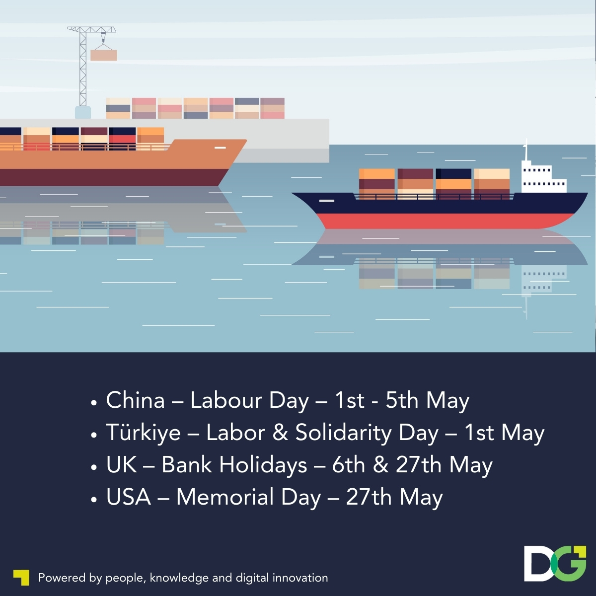 May is a busy month for national holidays, so ensure you plan your shipments. To make an early booking or find out if you’re shipments may be affected by the below dates, contact us today. bit.ly/3xC6GxU #labourday #labourandsolidarityday #bankholiday #memorialday