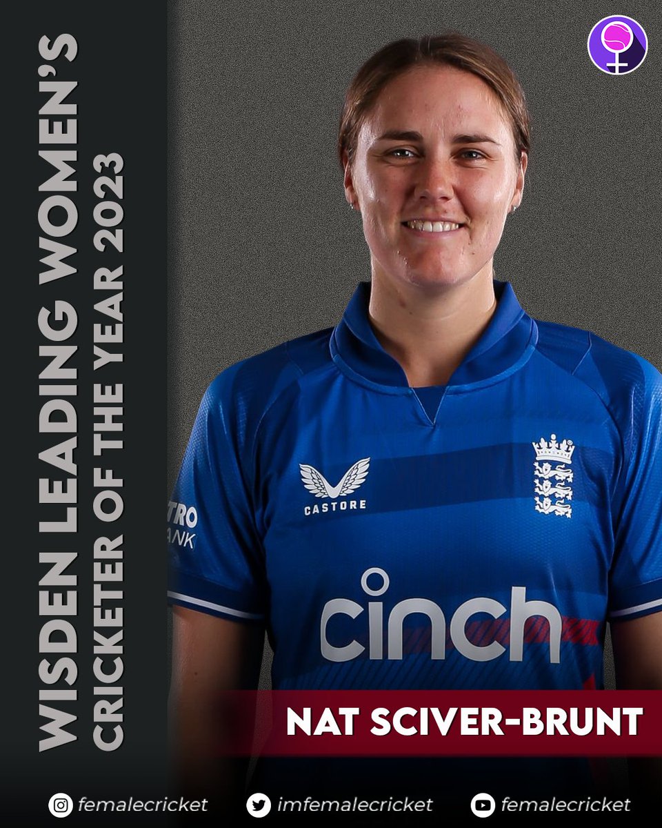 • 393 ODI runs • 364 T20I runs • 1315 T20 runs Thanks to an outstanding 2023, Nat Sciver-Brunt has been named Wisden's Leading Cricketer in the World 🫡 #CricketTwitter