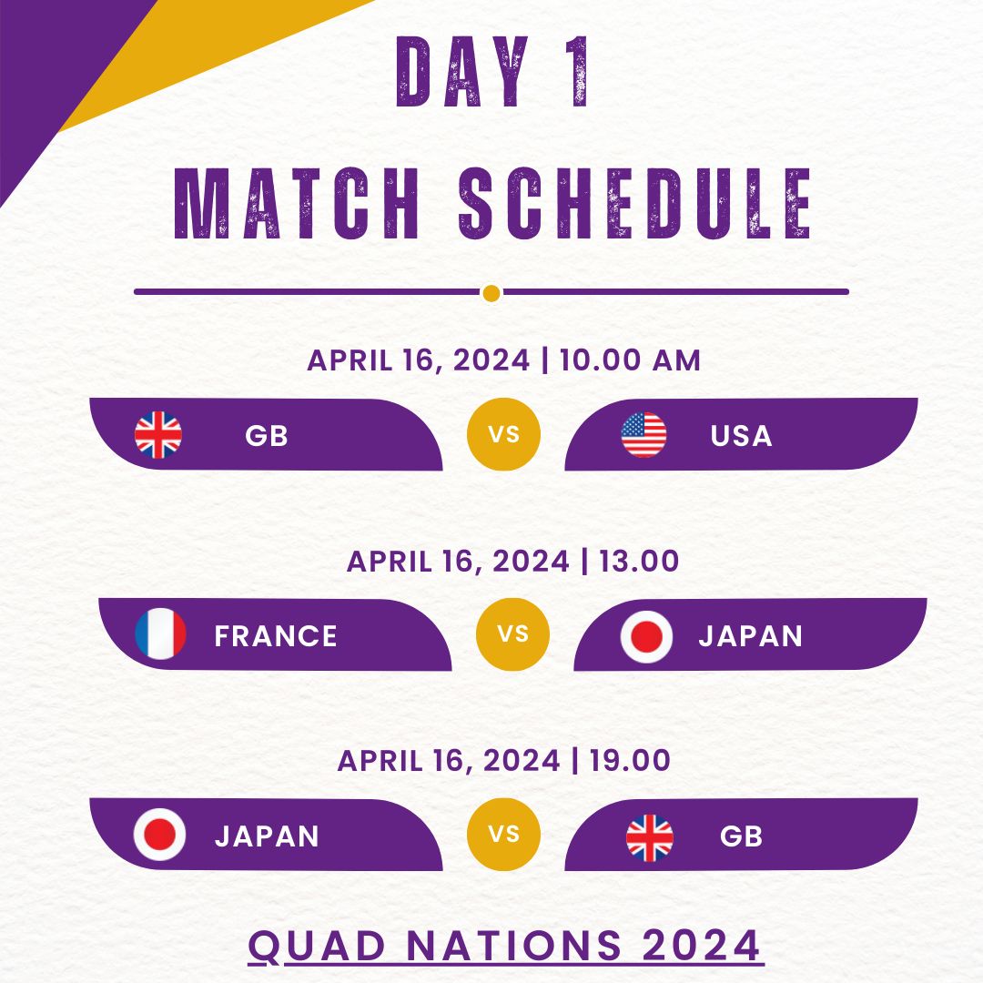 🎉 Get ready for the exciting Quad Nations tournament! 🏐 The games kick off at 10am with GB leading the way. Let's cheer on our team and enjoy some thrilling Rugby action! 🙌🔥 #QuadNations #TeamGB #GameTime