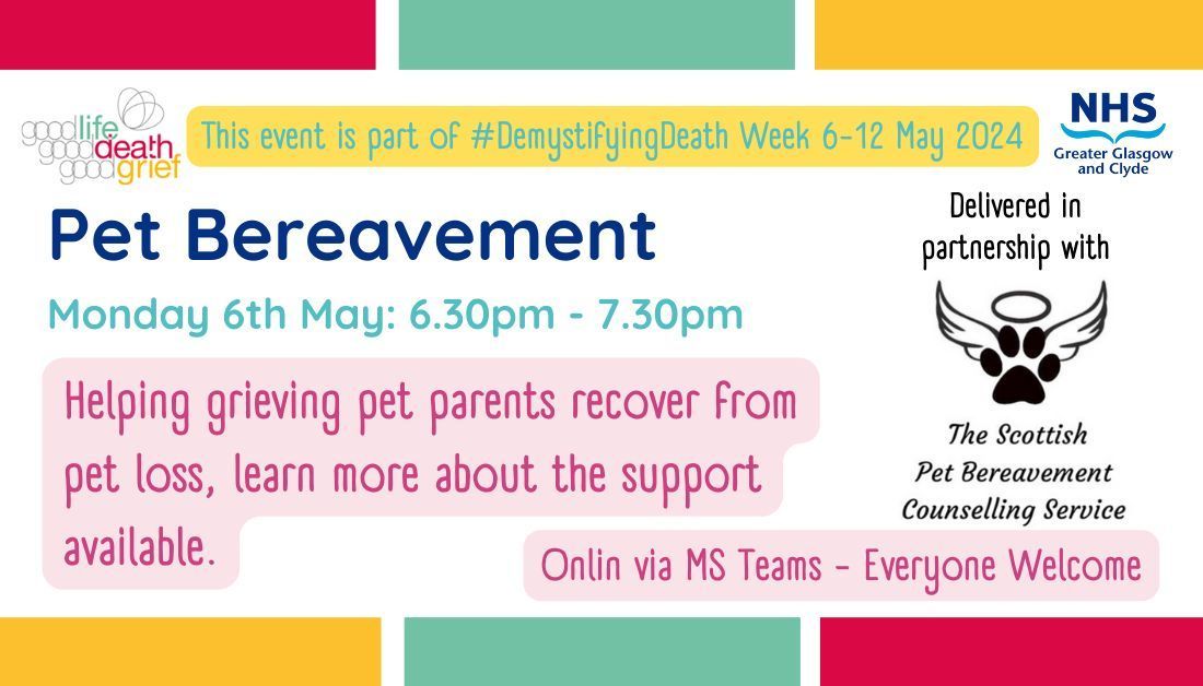 #DemystifyDeath Week 6-12 May 📢 @nhsggc @LifeDeathGrief @The_SPBCS Saying goodbye to a pet can be extremely hard, after all, they are part of your family ❤ Meet the ‘Pet Loss Lady’ offering emotional and practical advice #PetLoss Book direct 👉 buff.ly/3xz9KLd