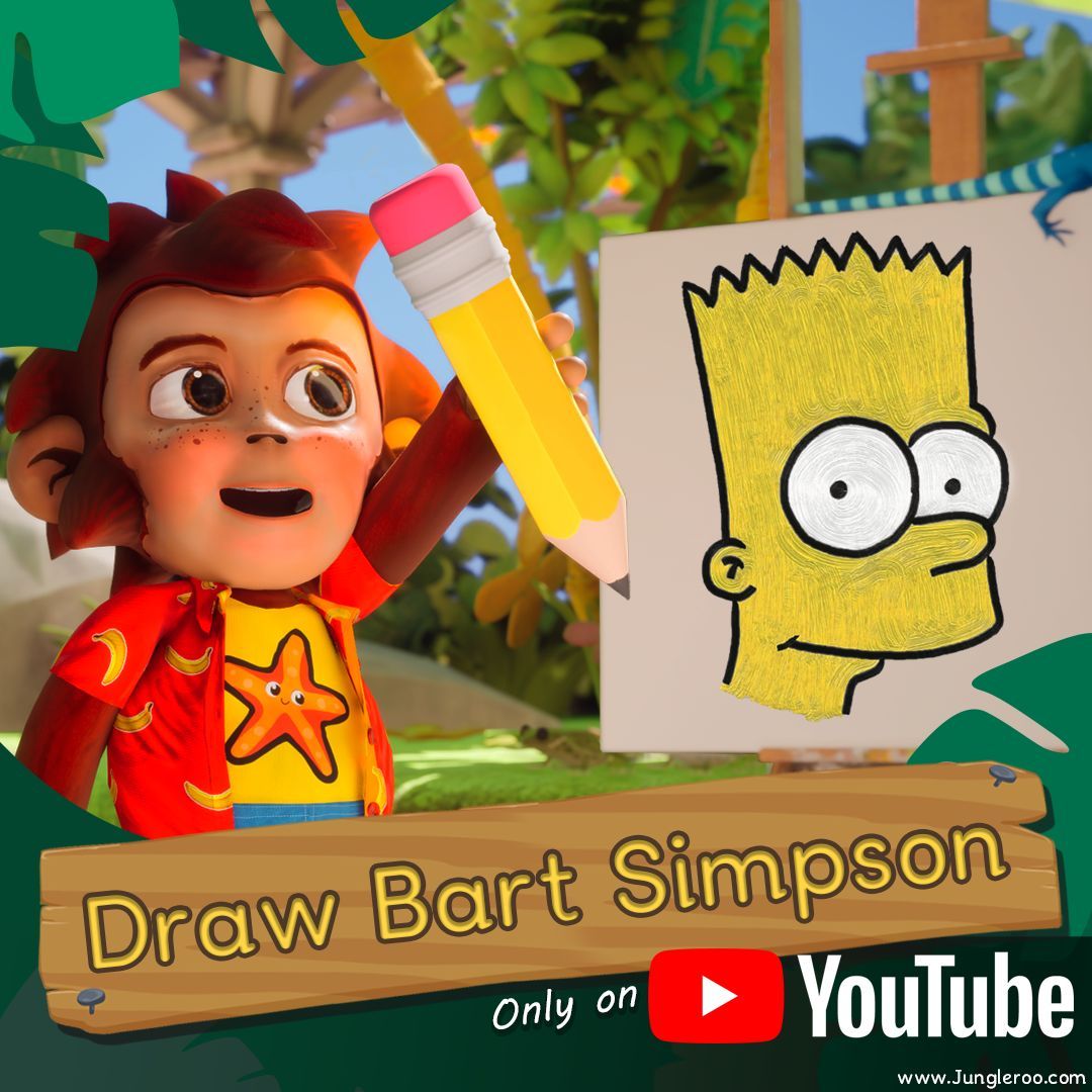 How To Draw Bart Simpson! #newepisode #bart #jungleroo #simpson #draw #learning #youtube #early #earlylearning #drawing #art #pencil #thesimpsons #homer #homeschooling #teach #monkey #paint #pixar #disney #kids #simpsonsfan