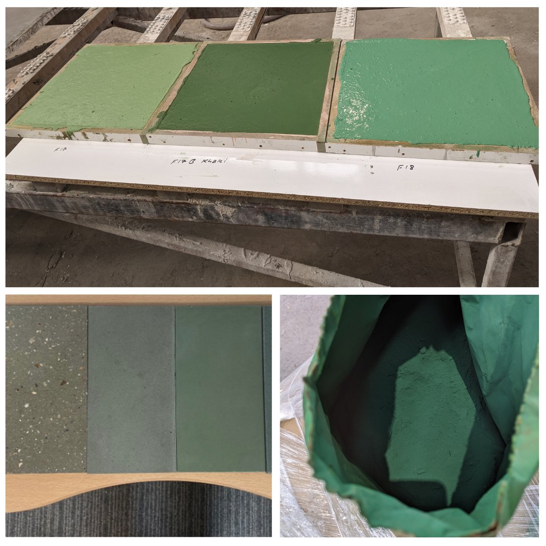 Feeling Green? 💚 At MASS, we can mix finely ground pigments into concrete mixtures to add color. These pigments are typically added during the mixing stage and are dispersed evenly throughout the concrete to achieve the desired coloration. shorturl.at/agvw0