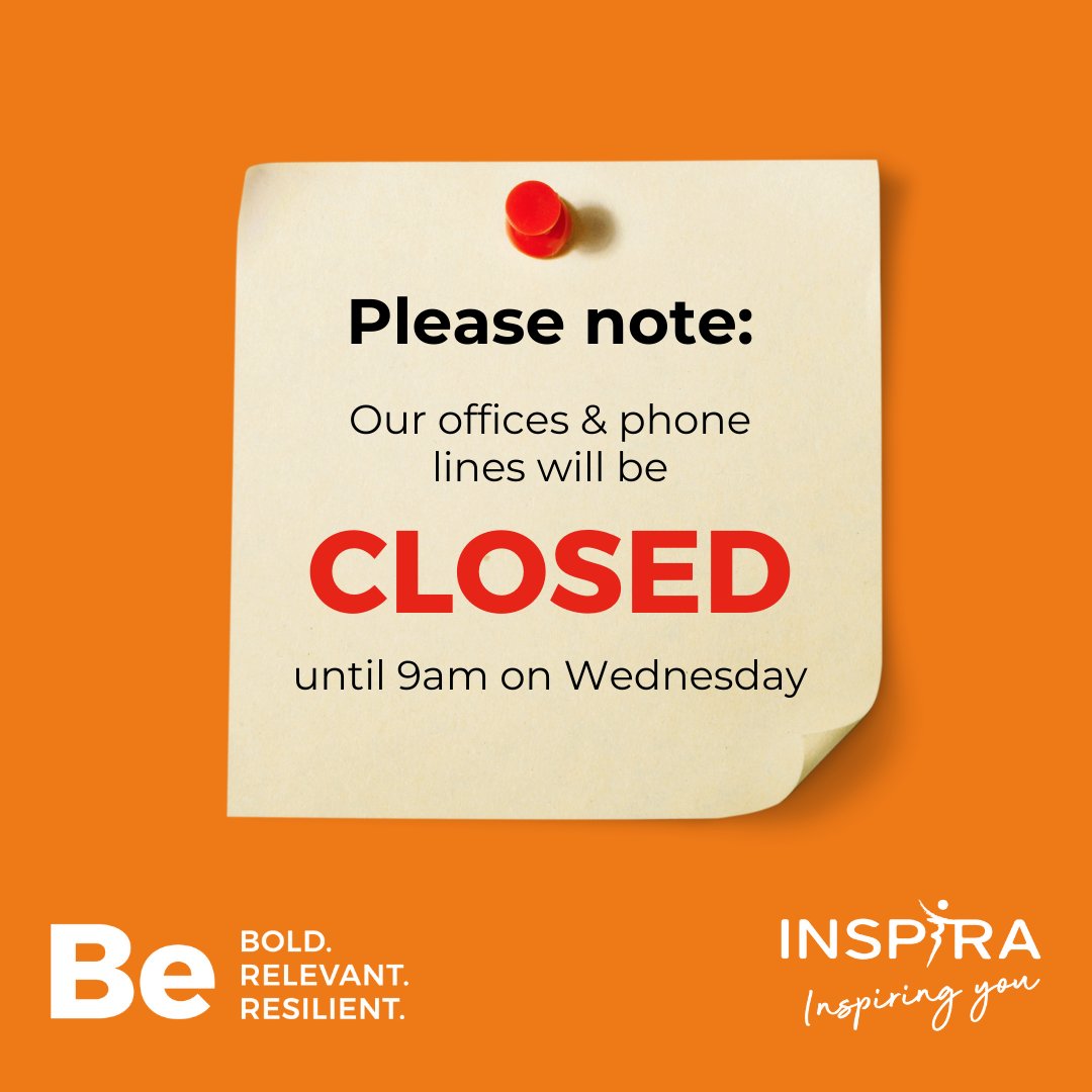 Please note that due to our annual staff conference, our offices and phone lines will be closed all day today and re-open tomorrow at 9am. #WeAreBackTomorrow #StaffDay
