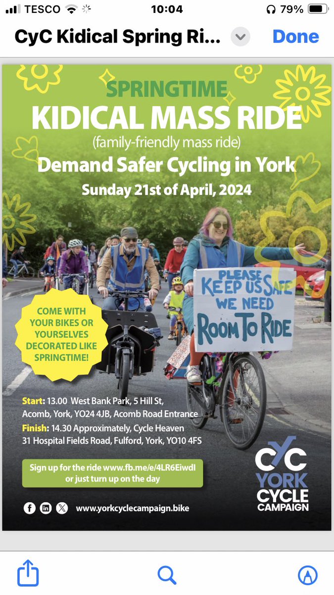 @Yorkshiredays Please Come and join our family friendly Kidical Mass Ride around the beautiful streets of York .