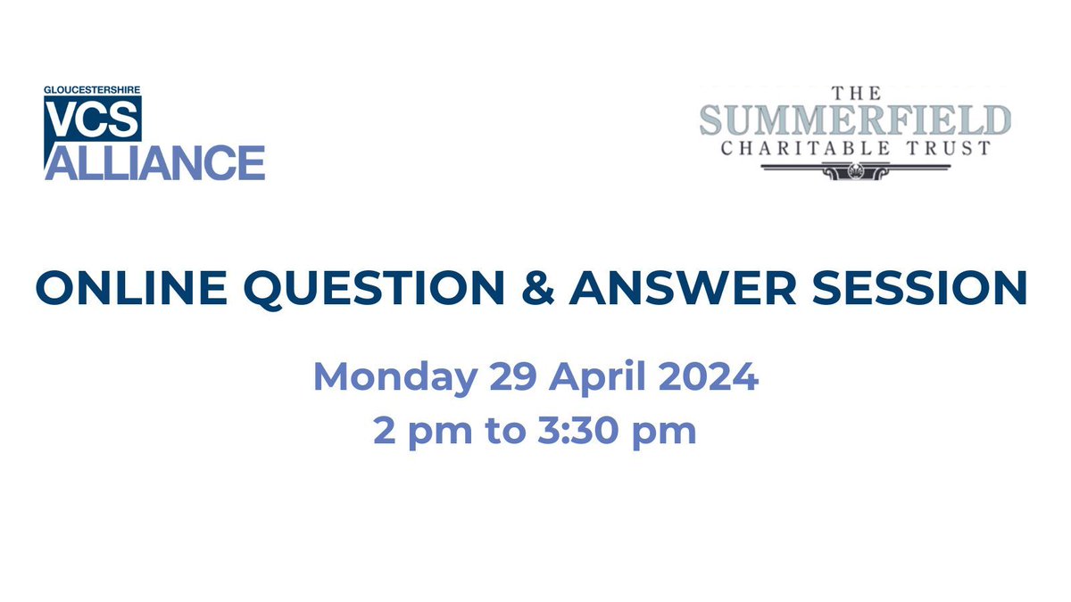 We're hosting an online Question & Answer session for anyone interested in finding out more about our new partnership project with the Summerfield Charitable Trust. 📅 29 April 24 🕑 2 - 3:30 pm Find out more & book: buff.ly/4aU684H #VCSENewsGlos @SummerfieldNews