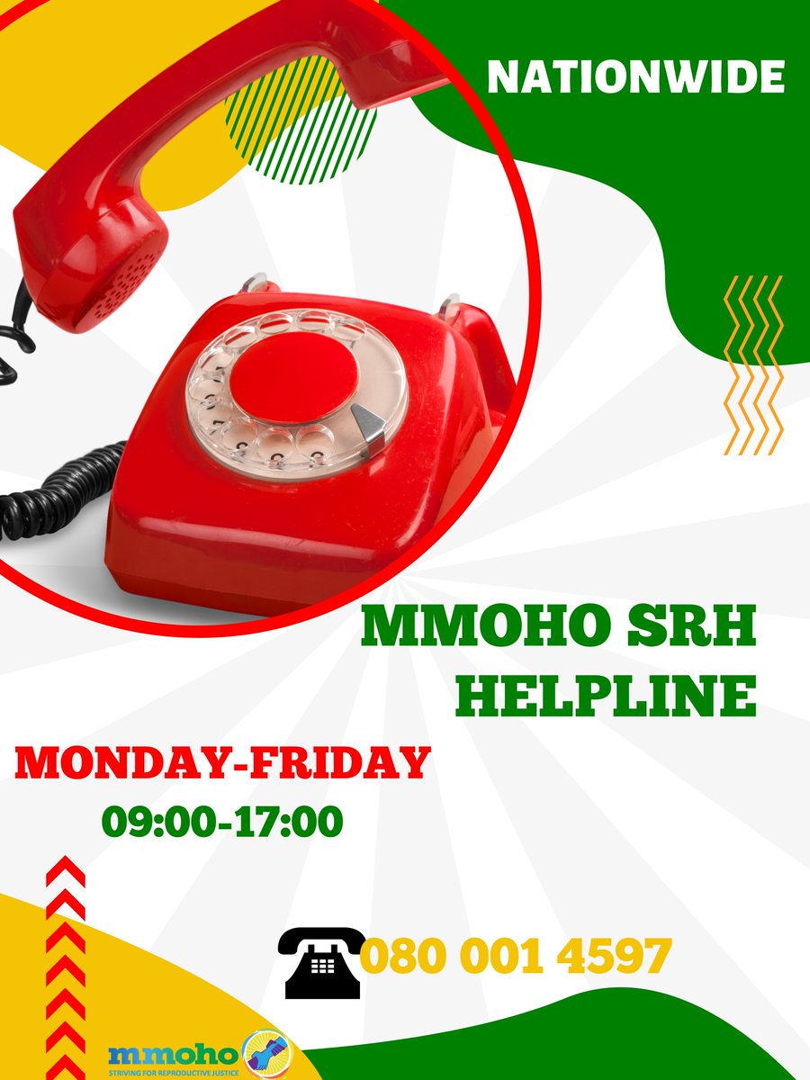 Mmoho Helpline is your go to directory for Sexual and Reproductive Health service facilities. If you are looking for an SRH facility. Call 080 001 4597 on Monday-Friday between 09:00-17:00 to speak to our professional agents.

#Mmohonation #AddYourVoice #MmohoHelpline