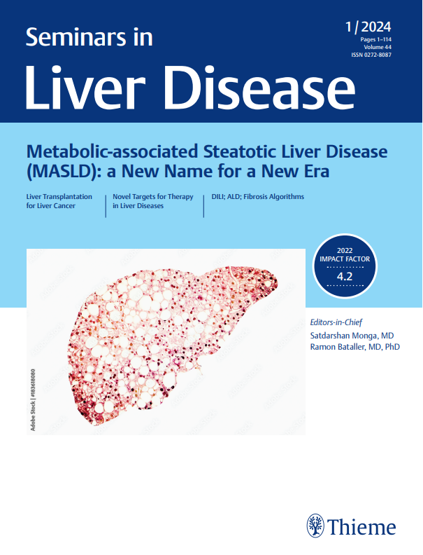 Issue 44.1 of SEMINARS IN LIVER DISEASE, 'Metabolic-associated Steatotic Liver Disease (MASLD): a New Name for a New Era' out now! shorturl.at/oszBQ 🔹Liver Transplantation & Cancer 🔹Novel Targets for Therapy 🔹DILI; ALD; Fibrosis Algorithms @DrPMonga @rabataller